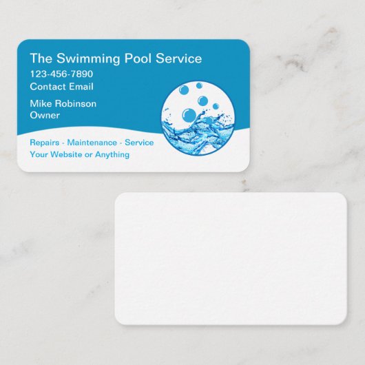Carte De Visite Modern Swimming Pool Service Unique (Devant / Derrière)