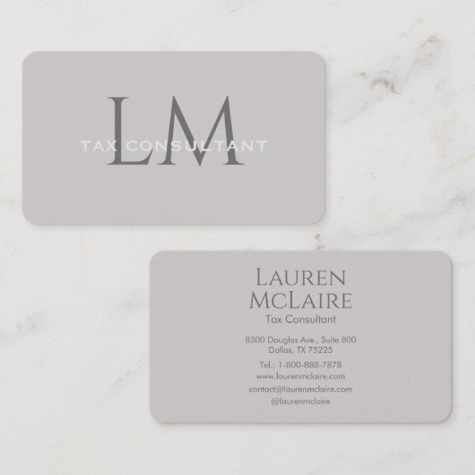 Carte De Visite Modern Taupe Gray Monogram Business Card (Devant / Derrière)