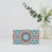 Carte De Visite Modern Teal and Orange Mandala Pattern (Debout devant)