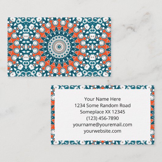 Carte De Visite Modern Teal and Orange Mandala Pattern (Devant / Derrière)