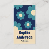 Carte De Visite Modern Teal Blue Retro Floral Pattern with QR Code (Devant)
