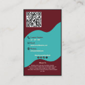 Carte De Visite Modern Teal Burgundy Bakery Logo and QR Code   (Dos)