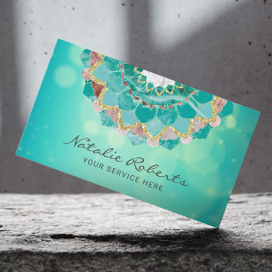 Carte De Visite Modern Teal & Gold Mandala Flower Spa Salon