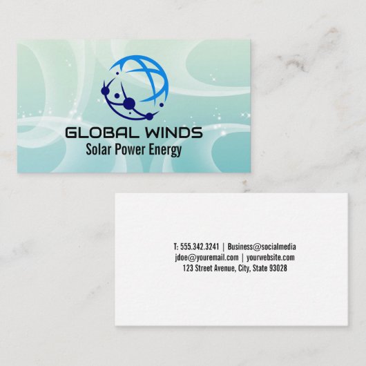 Carte De Visite Modern Tech Globe Logo | Solar Winds Background (Devant / Derrière)