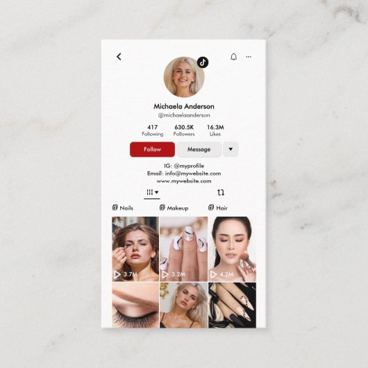 Carte De Visite Modern TikTok Influencer QR Code & Socials (Devant)