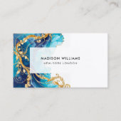 Carte De Visite Modern Turquoise Ink Gold Swirls (Devant)