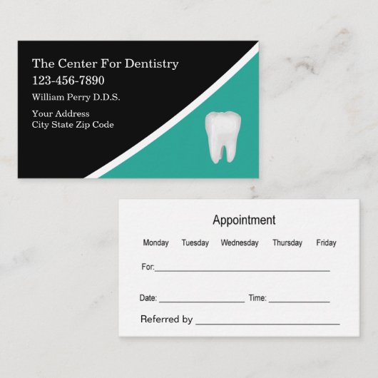 Carte De Visite Modern Unique Dentist Appointment Business Cards (Devant / Derrière)