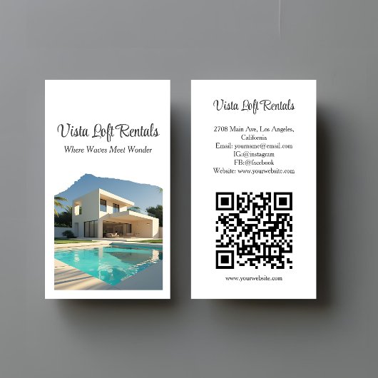 Carte De Visite Modern Vacation Rental Guest House Photo QR Code