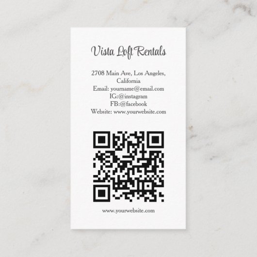 Carte De Visite Modern Vacation Rental Guest House Photo QR Code (Dos)