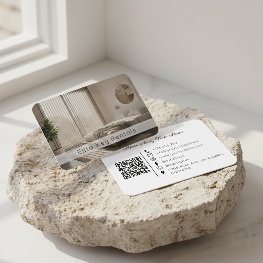 Carte De Visite Modern Vacation Rental Resort Photo QR Code