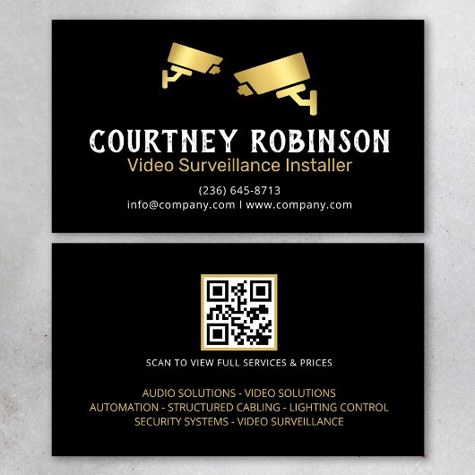Carte De Visite Modern Video Surveillance Installer QR Code