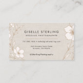 Carte De Visite Modern Wedding Photographer Botanical Floral Linen (Dos)