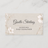Carte De Visite Modern Wedding Photographer Botanical Floral Linen (Devant)