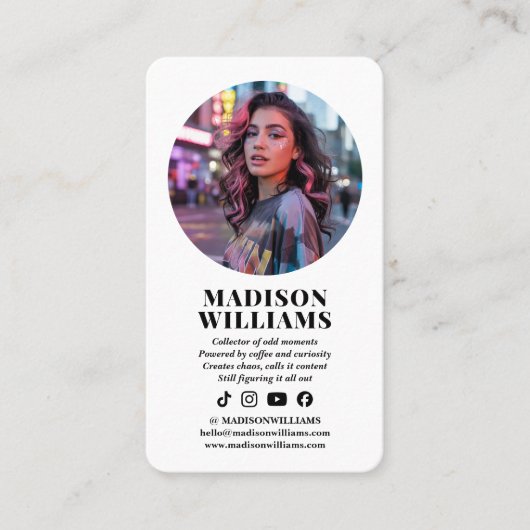 Carte De Visite Modern White Photo QR Code Social Media Influencer (Devant)