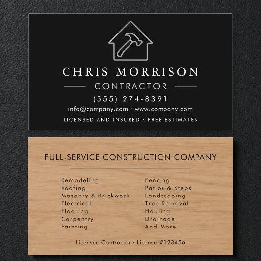 Carte De Visite Modern Wood Accent Construction Contractor