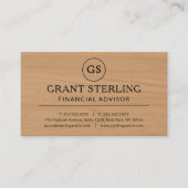 Carte De Visite Modern Wood Financial Advisor Luxury Monogram (Devant)
