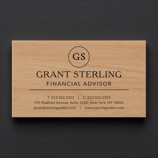 Carte De Visite Modern Wood Financial Advisor Luxury Monogram