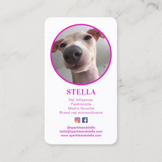 Carte De Visite Moderne 2 Photo Dog Pet Social Media QR Code (Devant)