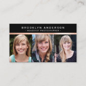 Carte De Visite Moderne 3 photographe photo Rose Gold Foil (Devant)