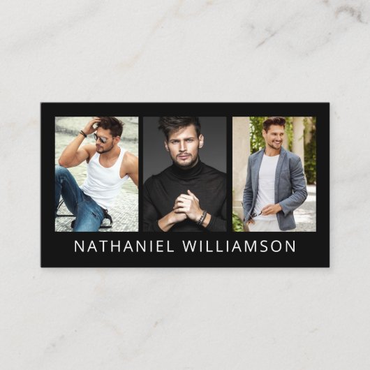 Carte De Visite Moderne 3 Photos Modèle et Acteur QR Code (Devant)