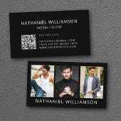 Carte De Visite Moderne 3 Photos Modèle et Acteur QR Code