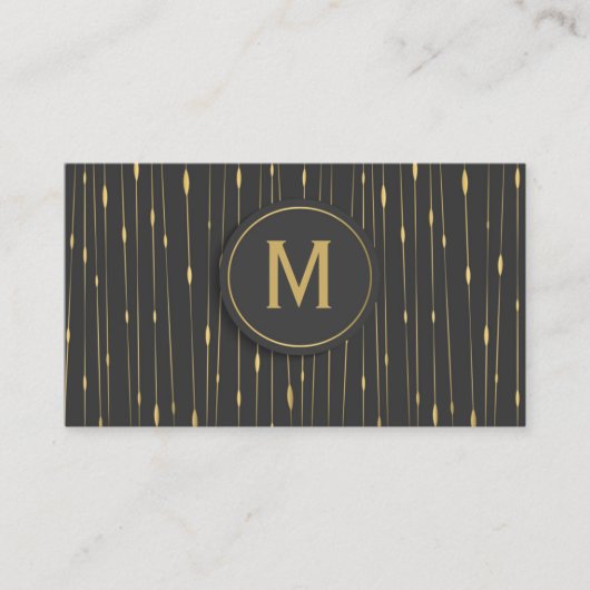 Carte De Visite Moderne Abstrait Monogrammé Lignes Dorées - Charbo (Devant)