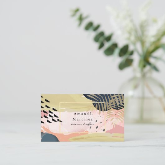 Carte de visite moderne Abstrait or et rose (Debout devant)