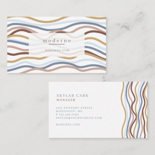 Carte De Visite Moderne Abstraite ligne Wave Motif Design blanc (Devant / Derrière)