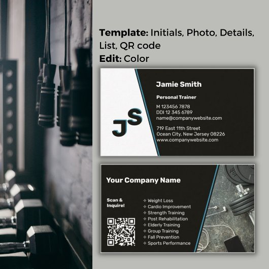 Carte De Visite Moderne Acier Bleu Accent Élégant Entraîneur perso