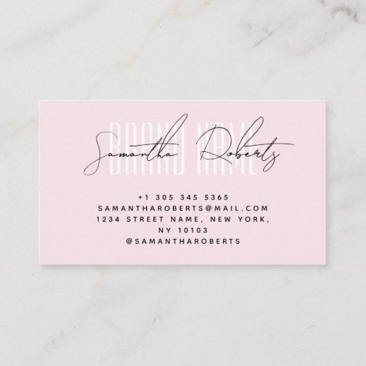 Carte De Visite Moderne ajouter marque élégant rose clair (Dos)