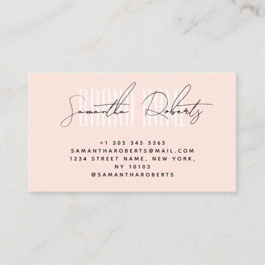 Carte De Visite Moderne ajouter marque élégant rose pâle (Dos)