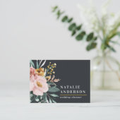 Carte De Visite Moderne aquarelle fleurie et feuillage élégant (Debout devant)