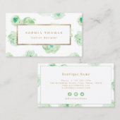 Carte De Visite Moderne aquarelle fleurie or vert professionnel (Devant / Derrière)