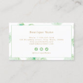 Carte De Visite Moderne aquarelle fleurie or vert professionnel (Dos)