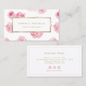 Carte De Visite Moderne aquarelle fleurie rose or professionnel b (Devant / Derrière)