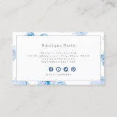 Carte De Visite Moderne aquarelle floral bleu or professionnel (Dos)