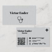 Carte de visite moderne avec code QR - Gris & (Devant / Derrière)