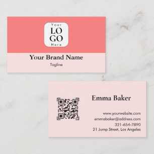 Carte de visite moderne avec code QR rose corail