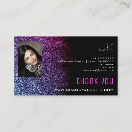 Carte De Visite Moderne avec photo noir rose violet Parties scinti (Dos)