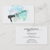 Carte De Visite moderne bar à linge coiffeur grunge bleu chic (Devant / Derrière)