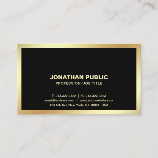 Carte De Visite Moderne Black Gold Professionnel élégant (Devant)