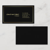 Carte De Visite Moderne Black Gold Professionnel Élégant Plain (Devant / Derrière)
