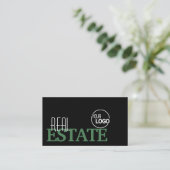 Carte De Visite Moderne Black Green Blanc Simple Design avec logo (Debout devant)