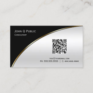 Carte De Visite Moderne Black Light Silver QR Élégant professionne