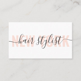 Carte De Visite Moderne blanc et pêche cheveux styliste script chi