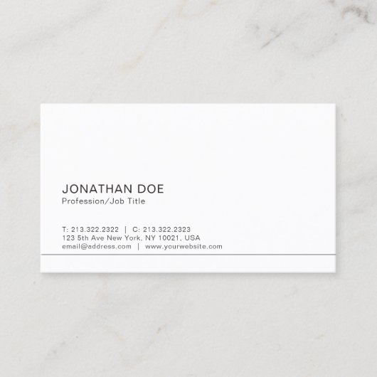 Carte De Visite Moderne Blanc Simple Plat Professionnel Élégant (Devant)