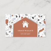 Carte De Visite Moderne Blanc Terrazzo Immobilier Photo QR Code (Devant)