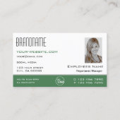 Carte De Visite Moderne Blanc Vert élégant Simple Logo et photo (Dos)