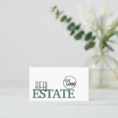 Carte De Visite Moderne Blanc Vert élégant Simple Logo et photo (Debout devant)