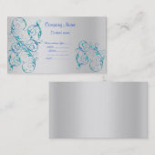 CARTE DE VISITE MODERNE BLEU/ARGENT FLEURISH (Devant / Derrière)